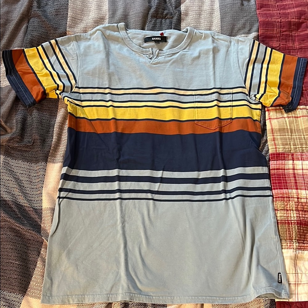Blue and Yellow Striped Short Sleeve Tee Relaxed Fit
